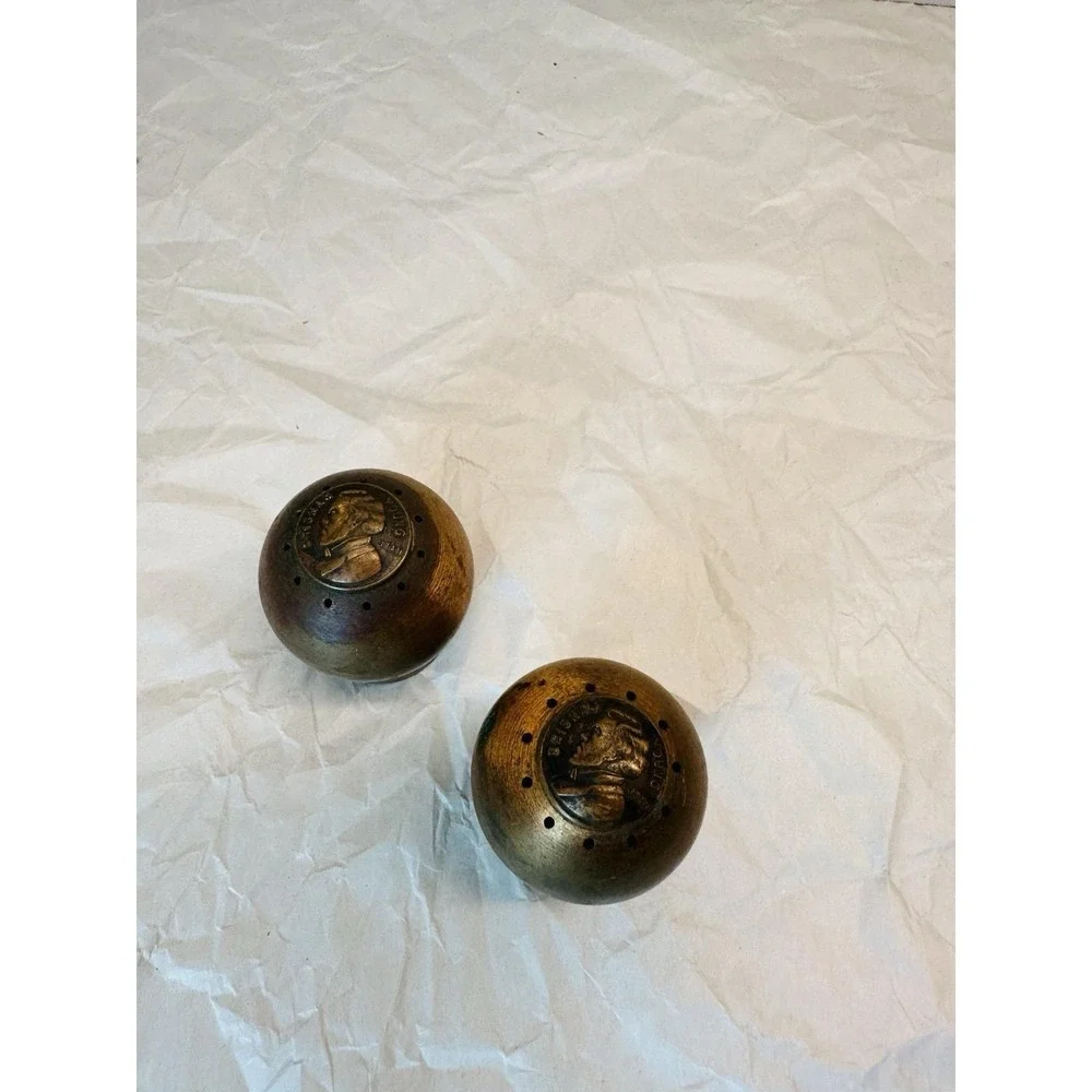 Vintage Copper Patina Salt and Pepper Set Brigham Young Commemorative Coin